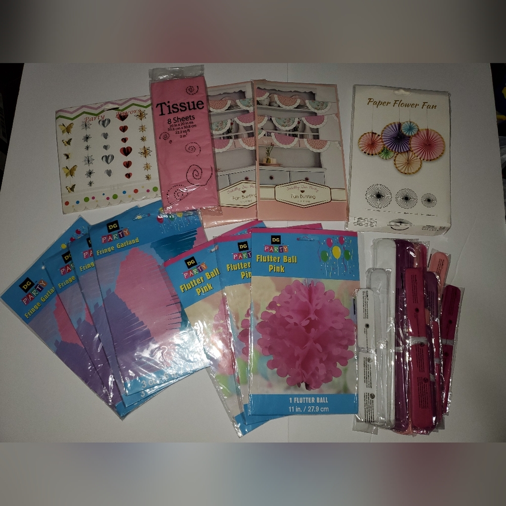 28pc Lot Birthday Party Tea Time Supplies Decoration Pink/Purple Banner